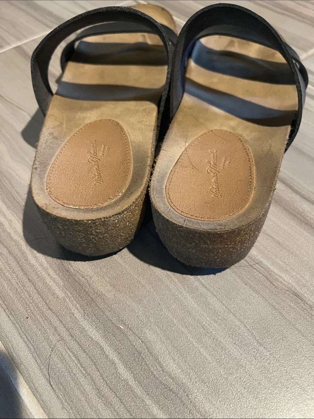 Universal Thread Black Double-Strap Slide Sandals with Tan Footbed